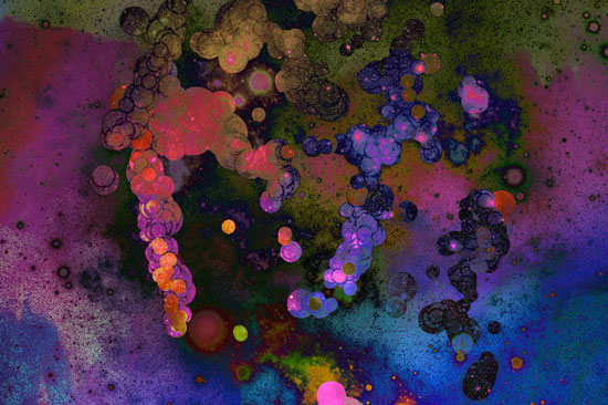 Abstract art of blue pink and purple with some circular shapes